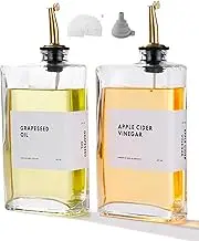Olive Oil Dispenser for Kitchen, 350ml Cooking Oil Dispenser, 2 PCS Rectangular Oil and Vinegar Dispenser Set, Large Capacity Glass Oil Container, Soy Sauce Dispenser for Cooking