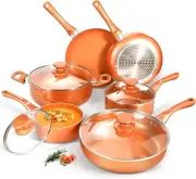 Pots and Pans Set, Cookware Set, Copper Pan Set, Nonstick Ceramic Coating, Sa...