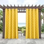 [Tommy Bahama] Indoor/Outdoor Island Tile Light Filtering Grommet Top Curtain Panel, 54"x84", Lemon Chrome, Set of 2