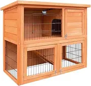 i.Pet Chicken Coop Wooden Rabbit Hutch, Bunny Cage Rabbits Wood Pet House Run Cages Guinea Pig Ferret Metal, Outdoor Door Roof Weatherproof Farm 2 Level
