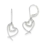 14K White Gold Real Diamond Heart Leverback Earrings