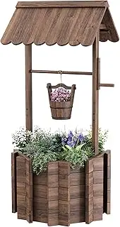 Amopatio Large Wishing Well for Outside, Wooden Wishing Well with Adjustable Hanging Bucket, Rustic Flower Planter Garden Patio Lawn Home Decor