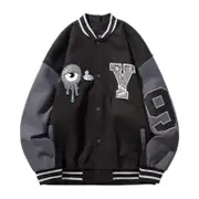 Nevenka Y2K Varsity Jacket Unisex Embroidery print Baseball Coat Streetwear-Black