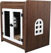 Wooden Dog Crate,Heavy Duty Dog Crate, Small Dog Crate, Furniture Dog Crate, Modern Side Table with Pull Out Tray, Chew Resistant, Compact Design, Easy to Move, For Small Dogs(Walnut)