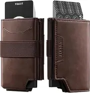 [VULKIT] Card Holder with Money Band, Minimalist Wallet for Men Pop Up Card Wallet RFID Blocking, Holds 11 Cards and Cash Espresso