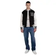 Replay Mens Leather Melton Wool Varsity Jacket Multi