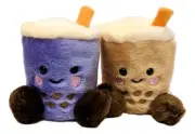 Set of 2 TART TARO BOBA & MILKY TEA BOBA Palm Pals 5" Stuffed Plush, Aurora