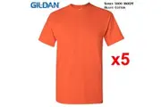 5 Packs Gildan T-SHIRT Blank Plain Basic Tee Men Heavy Cotton (Orange)