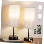 Grey Bedside Lamps for Bedroom Set of 2 - 14 Inches Tall Nightstand Table Lamp