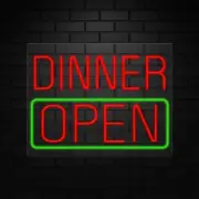 Dinner Open Neon Sign for Retail Displays | LED Flex Neon | 31"W x 24"H x 1"D