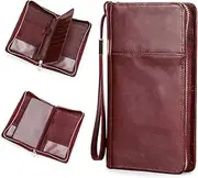 [CONTACTS] Genuine Leather Family Passport Holder for 4 Passport Wallet RFID Blocking Travel Documents Organizer Fits 4 Passports 13 Credit Cards (Red)