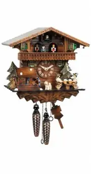 Quartz Cuckoo Clock with Musik Black Forest house with moving b.. EN 446 QMT NEW