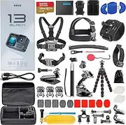 [GoPro] HERO13 (Hero 13) Black - Waterproof Action Camera with 5.3K, 27MP Photos, Live Streaming, Webcam, Stabilization + 128GB Card, Card Reader, 50 Piece Accessory Kit - Bundle