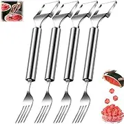 Easilyous 2-in-1 Stainless Steel Fruit Cutter & Fork, Dual Head Watermelon Slicer Knife for Melon Mango, Portable Kitchen Tool for Family Camping BBQs (4PCS)