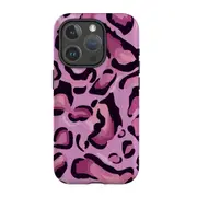 For iPhone 15 Pro Tough Case Compatible with MagSafe Magenta Leopard Pattern