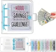 Jetec 1000 Money Saving Challenge with 25 Binder Mini Savings Challenge Book with Envelopes for Budgeting Cash Planner School Class Prize Gift(Blue)