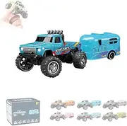 Riprush Mini Monster 1/64, Off-Road LED Alloy Racer, Rip Rush Compact Remote Control Truck with LED Lights 3-Speed Modes, Mini Monster Truck RC Car with Trailer Cool (Blue)