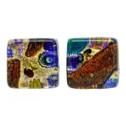 Murano Glass Cufflinks Orange Blue Gold Multi Millefiori Pair Square