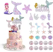 ZANZER 30 PCS Mermaid Cake Topper for Girls Under The Sea Ocean Theme Mermaid Cake Decorations Kids Birthday Party Supplies Birthday Cake Topper (Mermaids Cake Toppers)