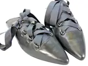 Sol Sana Mules Shoes Flat Black Leather Rina Lace Up Pointed Toe Slider UK 4