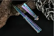 Generic Classic Butterfly Knife Balisong Metal Folding Practice Training Toy (Rainbow)