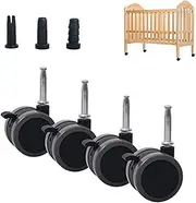 Pack of 4 Nylon Child Crib Caster Swivel Cot Castors 2 Inch Furniture Wheel with Brake,Baby Crib Wheel Accessories,Load 120kg,Black,Double Wheel,Silent,with M8x38mm Installation Stem Black