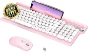 Wireless Typewriter Keyboard & Silent Mouse Combo, Pink w/ Phone Holder, USB Set