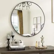 Black Round Bathroom Mirror, 20 inch Circle Wall Mounted Hanging Mirror with ...