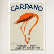 Galrie Carpano Vermouth Flamingo Vintage Advertising Poster for Collectors and Home, White Frame, A3 30 x 42cm (12 x 16inch)