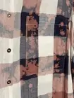 XL/1X Cotton White Pink Gray Black Plaid Check Shirt Top Blouse Bleach Spattered