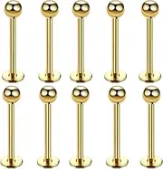 [Crrynuo] 10-Piece Labret Piercing Jewellery, 316L Surgical Steel Tragus Piercing Studs, Detachable 3mm Balls for Lip, Helix & Medusa Piercings Gold