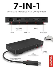 Lenovo USB-C Dual Display Travel Dock - 7 Ports, Integrated USB-C Cable, Univer