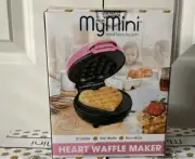NEW Nostalgia My Mini Heart Waffle Maker Pink Compact 5" Non-stick