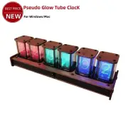 Pseudo Glow Tube ClocK Alarm Clock Time LED Digital Display (Black Walnut)