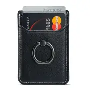 Adhesive Phone Card Holder Ring Stand RFID Blocking Cowhide Texture Leather Card Pocket