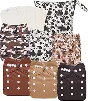 babygoal Reusable Cloth Diapers 6 Pack with 6pcs Rayon from Bamboo Inserts and Wet Bag, Baby Washable Pocket Nappy,6FN56-MB-B