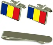 [Select Gifts] Chad Flag Silver Cufflinks Tie Clip Box Gift Set