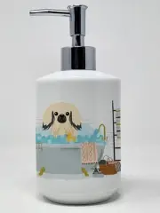 Cream Pekingese in Bathtub Ceramic Soap Dispenser Hand Soap Dispenser Pump