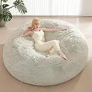 Bean Bag Covers Only, Fluffy Stuffed Beanbag Chair Covers No Filler, Washable Bean Bags Cover for Adults, Stuffed Animal Bean Bag Anti-Slip, 6FT, Light Grey