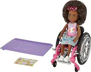 Barbie Chelsea Doll & Wheelchair with Moving Wheels, Ramp, Sticker Sheet & Accessories, Small Doll with Curly Brown Hair