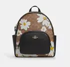 Coach Court Tan Floral Print Signature Coated Canvas & Leather Backpack CZ599
