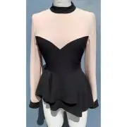 BCBGMAXAZRIA STAND NECK ASYMMETRIC BLACK/PEACH PEPLUM TOP SIZE XX/SMALL-$198