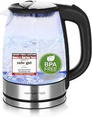 [Emerio] Glass Kettle with 1.7 Litre Volume | 2200 Watt | Blue LED Interior Lighting | 360° Base | Winner Price/Performance Home & Garden Test | Best Borosilicate Glass | BPA Free | WK-119988.7