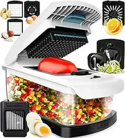 Fullstar 9-in-1 Vegetable Chopper with Extra Large Catch Tray - XL Veggie Chopper, Chopper Vegetable Cutter - Food Chopper, Kitchen Gadgets with Anti-Slip Bumper & Self Cleaning Feature (White)