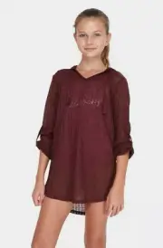 BNWT BILLABONG GIRLS KIDS SOL SEARCHER HOOD COVER UP (10) RUBY WINE RRP $59.99