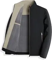 [Generic] Men's Jacket Business Autumn Jacket Men Casual Zipper Pocket Stand Collar Jackets Thick Windproof Parka Outerwear High-end Business Jacket