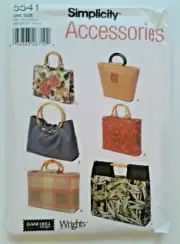 Simplicity Accessories Sewing Pattern 5541 Tote Bags Handbags New Uncut
