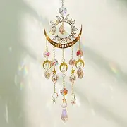 Alovez Sun Catcher Crystal Window Sun Catcher Crystal Wind Chime Rainbow Sun Moon Pendant Crystals for Window Party Home Garden Decoration