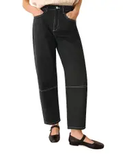 Whistles Contrast Stitch Barrel Leg Jeans in Black/White