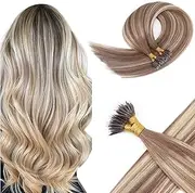 KOCONI 20 Inch Dark Blonde Balayage Nano Ring Hair Extensions Real Human Hair Nano Beads Remy Human Hair Extensions Human Hair Fading to Chocolate Brown and Blond 1g/S Nano Beads Hair 50g 8/22/8